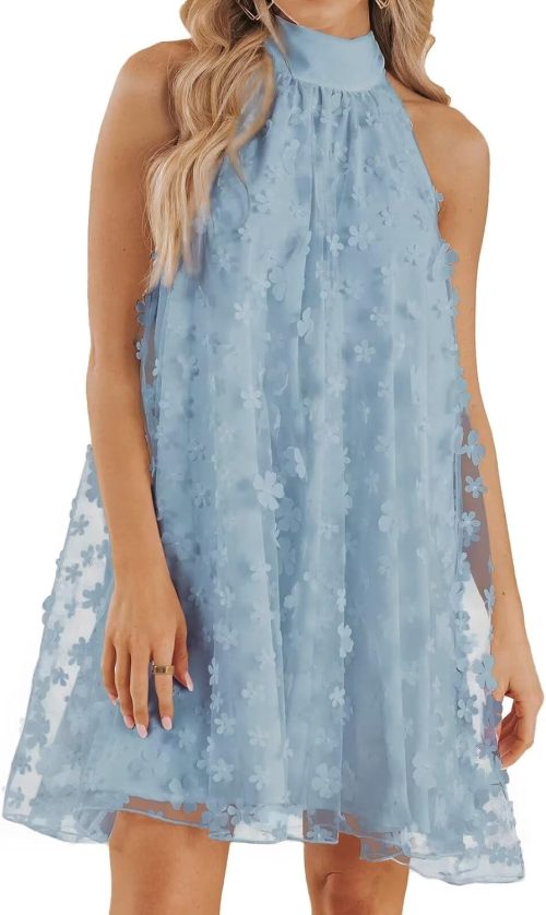 2025 Women's Summer Wedding Guest Formal Dresses Cocktail Halter Swing Dress Cute A Line Mini Homecoming Dress