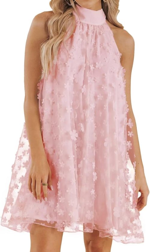 2025 Women's Summer Wedding Guest Formal Dresses Cocktail Halter Swing Dress Cute A Line Mini Homecoming Dress