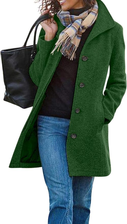 Women's Casual Thicken Wool Blend Stand Collar Single Breasted Pea Coat
