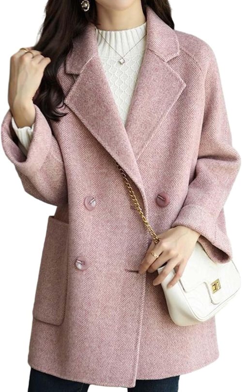 Women Wool Coat Peacoat Jacket Thick Loose Double Breasted Pea Coat Woolen Winter Overcoat