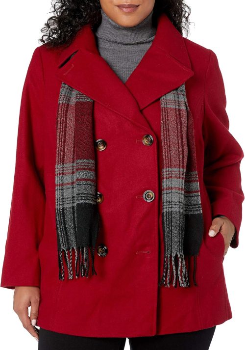 Women's Double Breasted Peacoat with Scarf